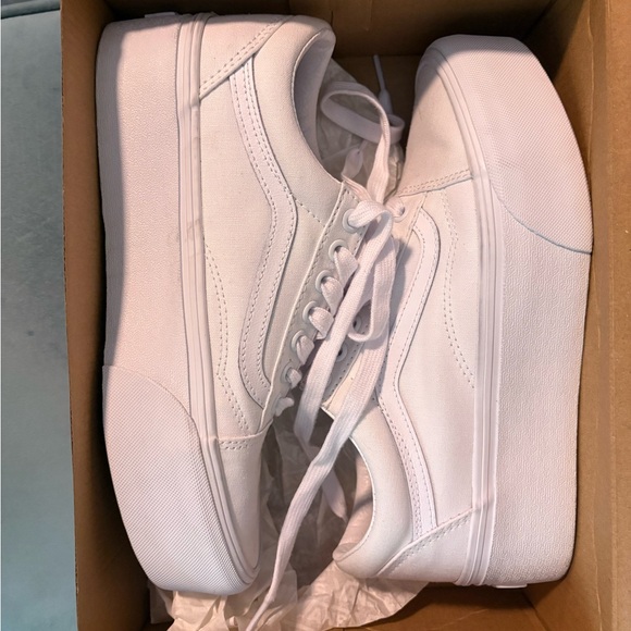 Vans White Old Skool Platform Sneakers - Picture 2 of 8
